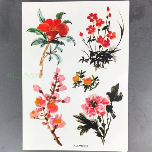Waterproof Temporary Tattoo Sticker red flower peony plum blossom tatto flash tatoo fake tattoo for girls back arm shoulder