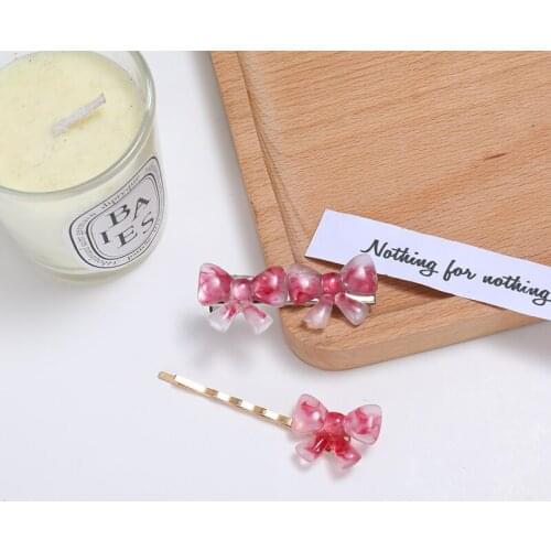 New Girls Cute Gradient Pink Bow Hairpins Kids Sweet Metal Hair Clips Side Bangs Barrettes Headband Fashion Hair Accessories