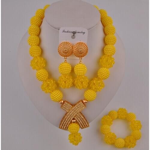 Yellow african necklace nigerian beads jewelry sets FZZ105