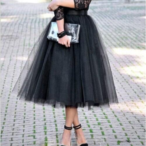 Layers Tulle Skirt Pleated TUTU Skirts Womens Lolita Petticoat Bridesmaid Midi Skirt Black Jupe Saias Faldas 5XL