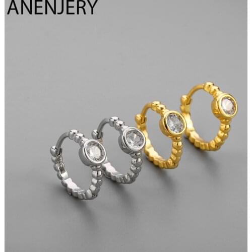 ANENJERY 925 Sterling Silver Dainty CZ Small Hoop Earrings for Women Men Valentine Gift S-E1419