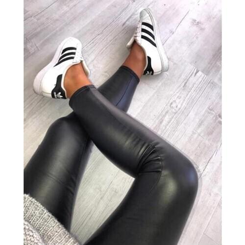 Women Leggings Ladies PU Leather High Waist Skinny Pencil Trousers Black Stretch Solid/Leopard/ Snakeskin Print Clothing