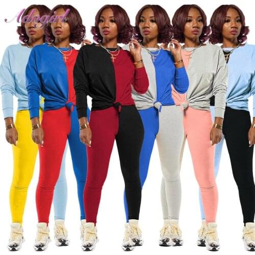 Fitness WomenS Set Casual Patchwork Long Sleeve T-Shirt Bikers Pants Suit Joggings 2 Piece Set Outfit Street Sporty Tracksuit