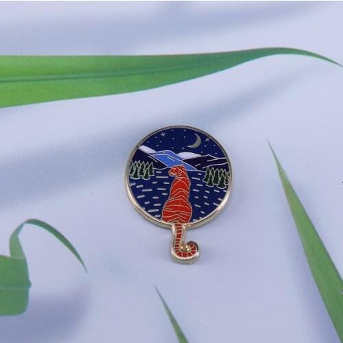Tiger under the moonlight badge mountain landscape pin adventure addition
