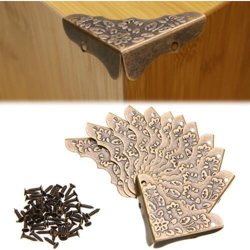 12pcs Wood Case Corner Brackets Furniture Box Frame Feet Protector Iron Metal Decorative Corner Brackets Sliver/Gold/Bronze