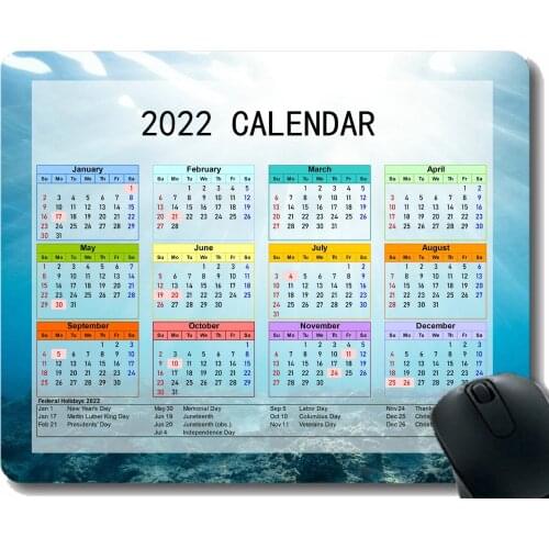2022 Calendar Mouse Pad with Holidays,Underwater World Ocean Corals Mouse Mat for Office Computers Laptop Men Women