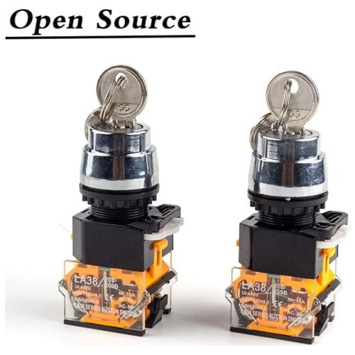 22mm LA38-11Y2/LA38-20Y3 Self-locking/Latching Knob Switch with Key 10A/440V 2 Position 3 Position Selector Switch