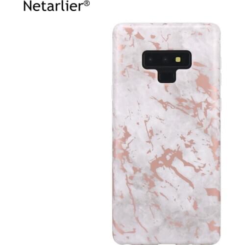 Netarlier Luxury IMD Fitted Case For Samsung Galaxy Note8 note9 S9 S9Plus White Rose Gold Chrome Marble Matte Mobile Phone Cover