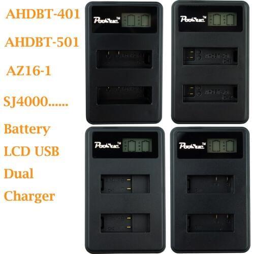 AHDBT-401 AHDBT-501 AZ16-1 SJ4000 SJ5000...Battery USB LCD Dual Charger For Gopro Hero 4 hero5 For Xiaomi Yi 4K SJCAM Camera