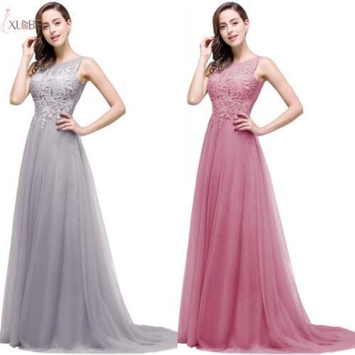 2019 Elegant Tulle Applique Burgundy Pink Long Bridesmaid Dresses A line Sleeveless Wedding Guest Dress Formal Party Gown