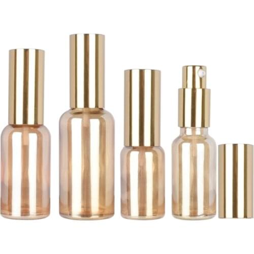 10pcs Amber Gold Glass Refillable Bottles Lotion Pump Cosmetic Packaging Essence Emulsion Vials 10ml 15ml 20ml 30ml 50ml 100ml