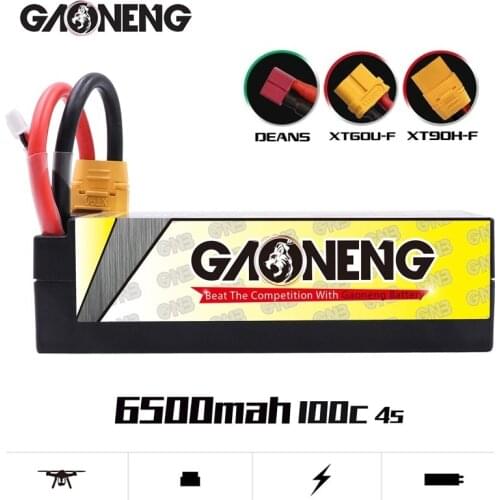 GAONENG GNB 14.8V 6500mAh 4S 100C/200C Hardcase LiPo Battery XT90/XT60/Deans Plug for 1:8 1/8 RC Car four drive off-road RC Car