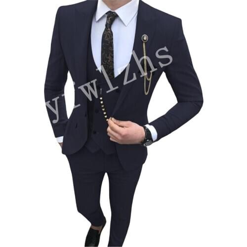 Handsome Groomsmen Peak Lapel Groom Tuxedos Mens Wedding Dress Man Jacket Blazer Prom Dinner (Jacket+Pants+Tie+Vest) A122