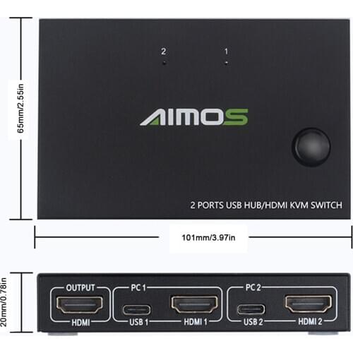 Out 4K USB HDMI KVM Switch Box Video Display USB Switch Splitter For 2 PC Sharing Keyboard Mouse Printer Plug And Paly