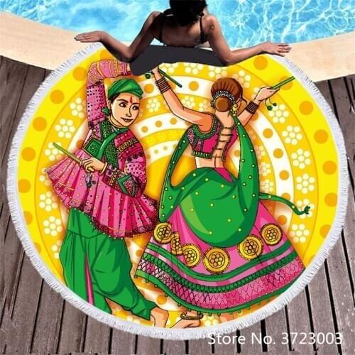 Modern Egyptian Dance Print Summer Microfiber Beach Towel Mat Toallas Large Round Beach Bed Swimming Yoga Travel Bath Towels