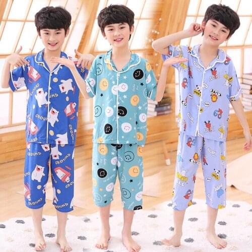 Baby Girls Summer Pajamas for Children Cotton Short Sleeve Sleepwear Boys Kids Cartoon Aniamals Nightwear Children Pajamas Sets