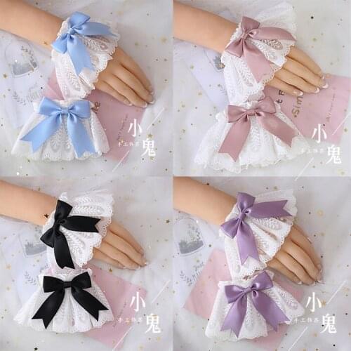 Multicolor Japanese Sweet Lolita Hand Wrist Cuffs Bow Lace Maid Cosplay Hand Ornament Girl Party Magic Angel Handle Hand sleeve