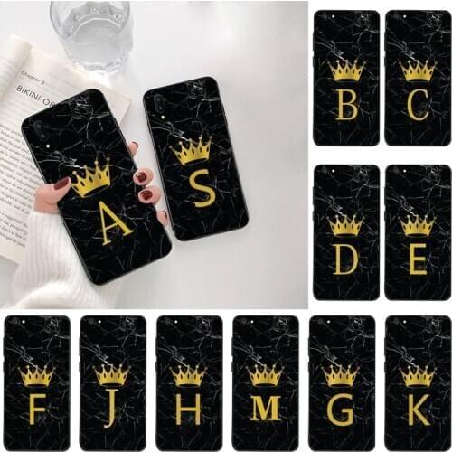 Custom name Letter Monogram Black Marble Gold crown Black Phone Case For Vivo Y91c Y17 Y51 Y67 Y55 Y93 Y81S Y19 V17 vivos5