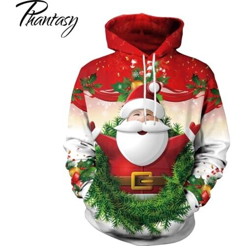 Phantasy Merry Christmas Hoodies Sweatshirt Santa Printed Hoodie Pullover Mens Hooded Jacket Outwear New Year Clothing