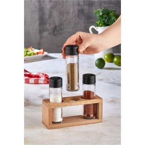 Lima pcs set Salt Shaker Set Wood Standing pcs set Spice Black Cover