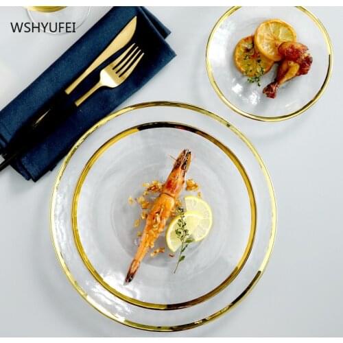 Nordic Light Luxury Glass Bowl Transparent Hammered Glass Plate Dessert Bowl Salad Bowl Pendant Western Plate Fruit Plate