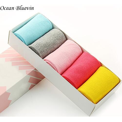 OCEAN BLUEVIN Spring Autumn Winter New Womens Socks Solid Candy Pure Multi Sweet Colors Short Sock Large Size Cute Style