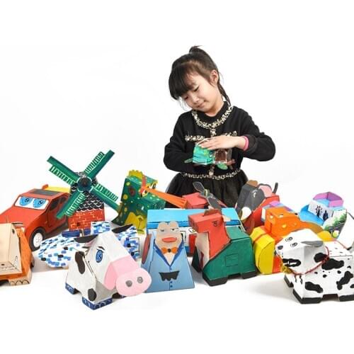 Educational Handmade Corrugated Cardboard 3D DIY Doodle Graffiti Puzzle Coloring Assembled Paper-cutting House Model Toy For Kid