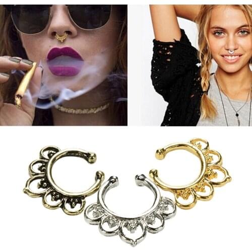 One Brand New Name Fashion Fake Septum Nose Rings Faux Body Piercing Hoop Studs Women Men Jewelry Accessories