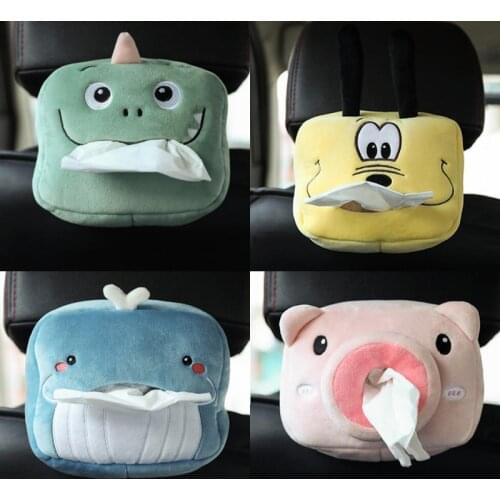 Cartoon Whale Dinosaur Pig Pattern Plush Car Tissue Box Cartoon Seat Type Tissue Holder Hanging Plush Toy for Home Office Car