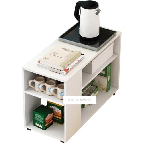 Simple Modern Movable Mini Sofa Side Cabinet Wood 2 Layer 90/60cm Long Tea Table Bedside Table With Wheel Design Easy To Move