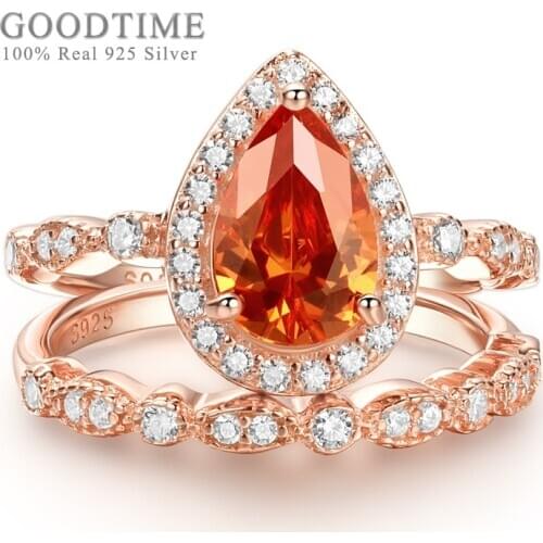 Luxury Women Ring 100% 925 Sterling Silver Ring Filling Zirconia Rhinestone Water Drop Ring For Wedding Bride Anniversary Gift