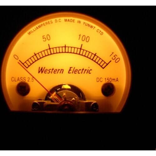 S52 Round Black Pointer Ammeter 150MA DC Yellow Classical Backlight, EL34 KT66