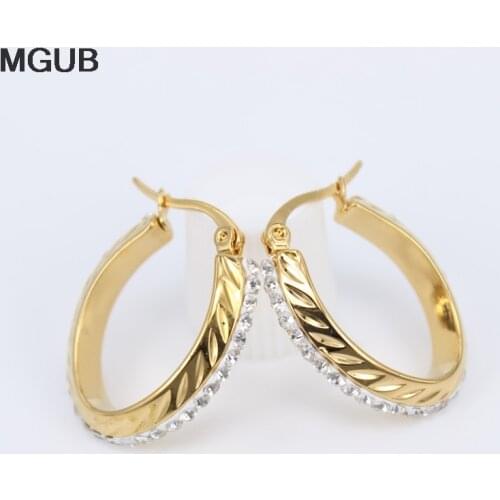 High quality 25mm bump shape crystal Hoop earrings Beautiful and simple to wear European and American fashion office LH674