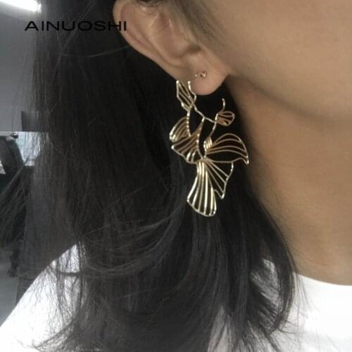 AINUOSHI 14K/18K Yellow Gold 50X60mm Size Exquisite Sense of Line Goldfish Drop Earrings For Women Unique Design Charm Jewelry