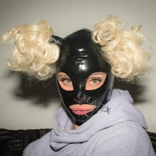 Latex Hood sm Mask Holiday Hoods with Double Blond Ponytail Pigtail Wigs Beautiful Girl Headgear Hood Deadpool Mask Without Hair
