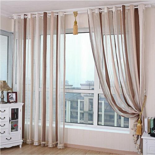 Chenille Sheer Curtains for Living Room Bedroom Vertical Striped No Beads Colorful Modern Style Window Treatment