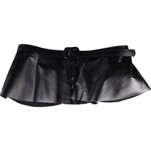 Wide Gold Black Belt Women Metal Decorated Belts Pu Leather Ruffle Skirt Peplum Waistband Cummerbunds Female Dress Strap