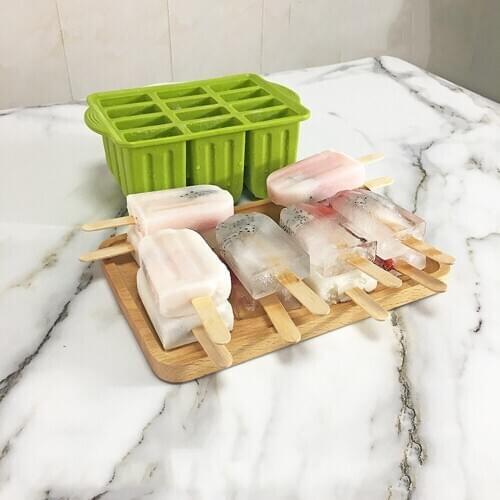 Ice Cream Silicone Mold Popsicle with 50 Sticks 12 Holes Silica Gel Ice Cream Mould Popsicle Mold Ice Tray Puck Popsicle Mold