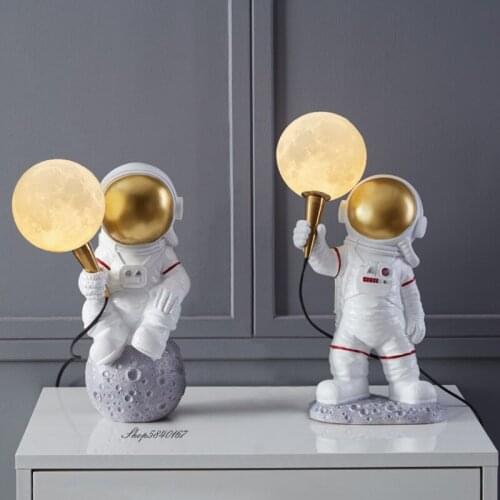 Modern Creative Table Lamp Astronaut Moon Lamp for Living Room Bedroom Beside Lamp Art Decor Lights Lamp Fixture Study Desk Lamp