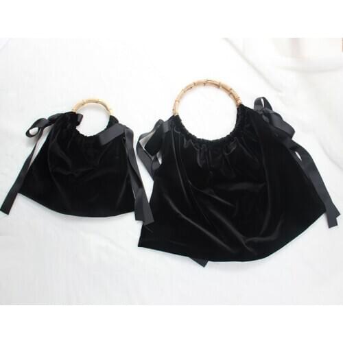 Women Handbag Luxury Silk Ribbon Velvet Tote Bag Slub Handbag Bamboo Handles Metal Luxury High Quality Vintage Bag Black Purse