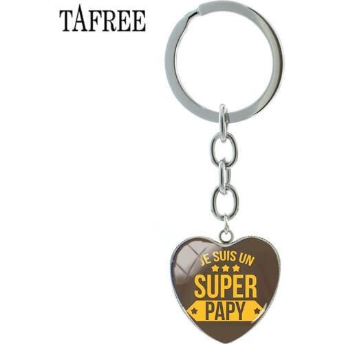 TAFREE High Quality Super Papy Keychains Heart Shape Glass Cabochon Grand-mere Pendant Key Chain Keyring Bag Charms Gift SG87