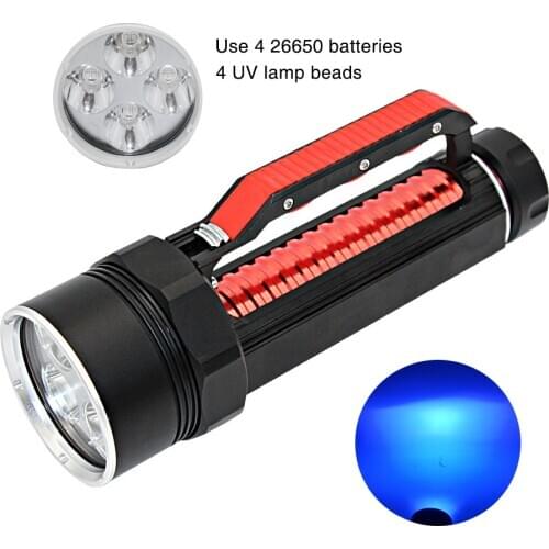 Waterproof UV LED Diving Flashlight Tactical 4x 395nm UV LED Purple Ultraviolet Light Lamp for amber scorpions hunting