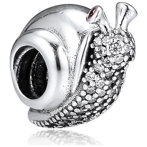 CKK Silver 925 Jewelry Fits Pandora Bracelets & Bangle Sparkling Snail Charm Original Sterling Silver Beads