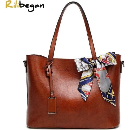 Vintage PU Leather Women Shoulder Bags New Bowknot Style Womens Handle Handbags Large Capacity Fashion Message Tote Bags Women