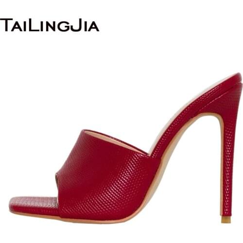 Women Large Size Summer Sandals High Heel Mules Ladies Elegant Snake PU Leather Party Heels Stylish Slippers Square toe Slides