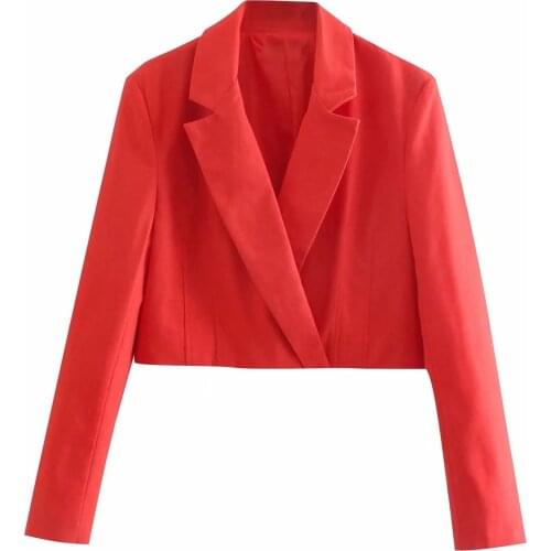 Za 2021 Women Fashion red Cropped Blazer Coat Vintage Long Sleeve Notched Collar jacket Female Outerwear Chic Short Suits Femme