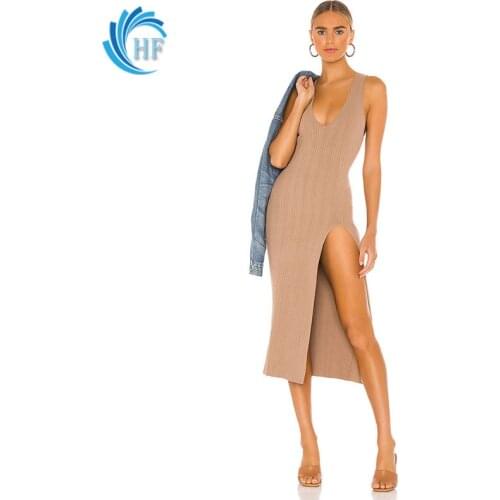 2021 Womens Dress Summer New Retro Dress Printed Skirt Knitted Skirt Boho Side Slit Midi Dress High Waist Skirt Open Back Dress