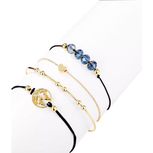 ZV 4Pcs/set Map Style Bracelet for Women Summer Beach Crystal Chain Heart Bracelet Beads Rope Party Gift for Best friends
