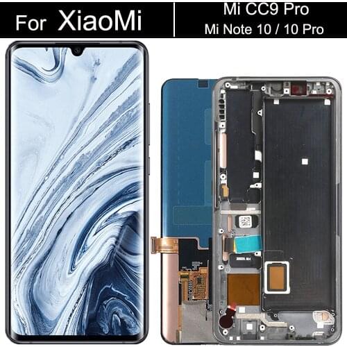 100% Original 6.47" AMOLED LCD + frame for XiaoMi Mi Note 10 Note 10 Pro Display Mi CC9 Pro Touch Screen Digitizer Repair Parts