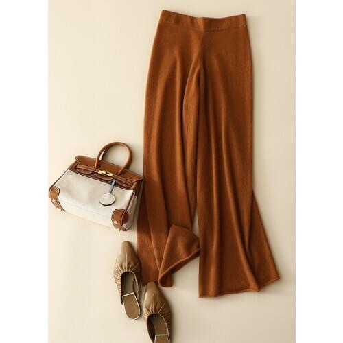 2021 women casual fashion 100% cashmere elastic pants for women wide leg sweatpants